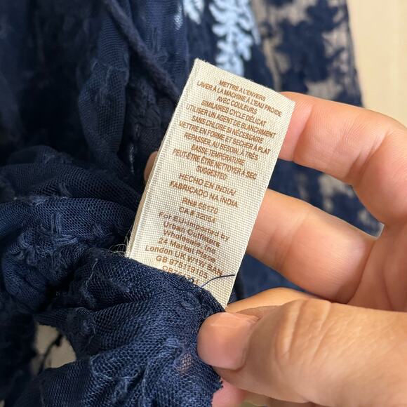 Free People Jubilee Blue Sheer Lace Embroidered Floral Boho Blouse XS - Picture 13 of 13